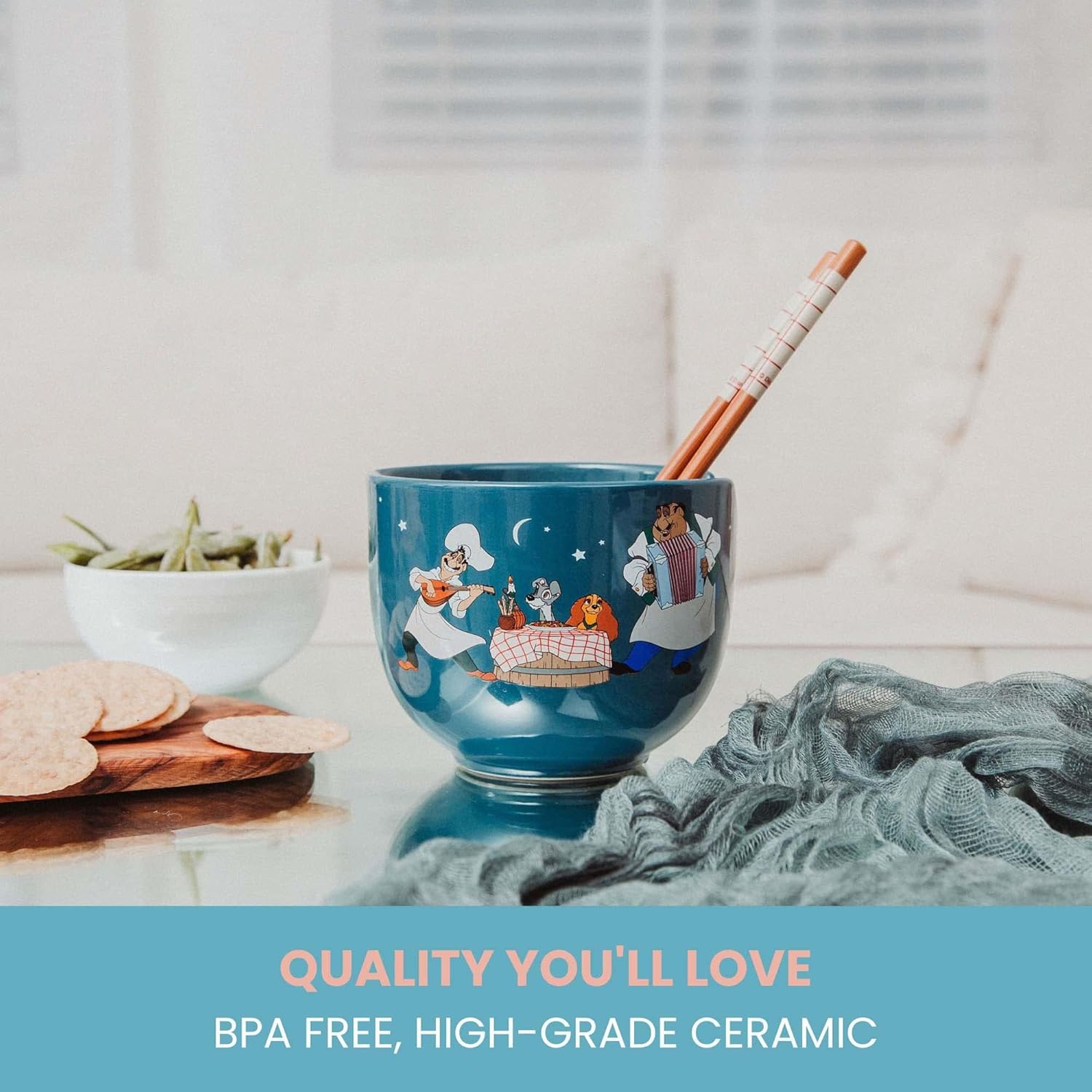 Disney Lady And The Tramp Serenade Ceramic Ramen Dinnerware Set | Includes 20-Ounce Noodle Bowl and Wooden Chopsticks - Image 7