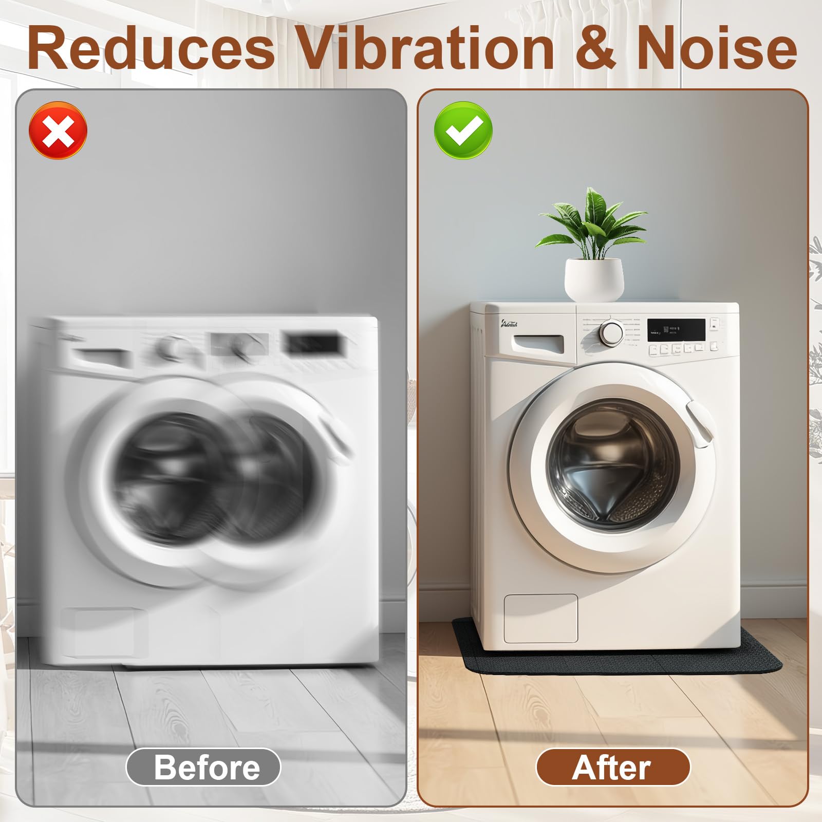 Tapis anti-vibrations pour machine à laver - 60 x 60 cm - Antidérapant en PVC - Absorbe les chocs - Imperméable et stable - Pour sèche-linge et appareils ménagers