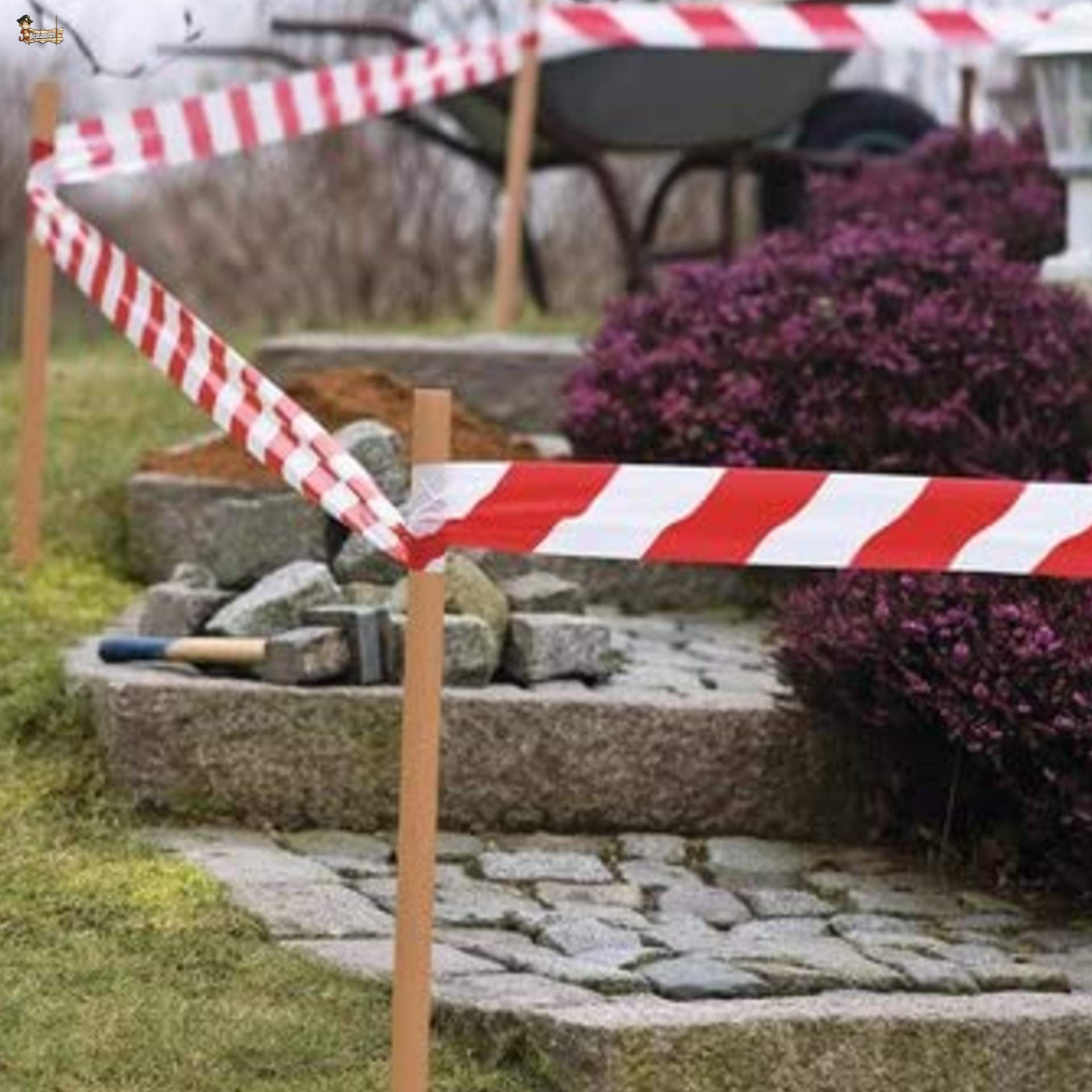 BricoLoco Rollo Cinta señalización balizamiento roja blanca. No adhesiva. Ancho 80 mm. Rollo 500 mts. Más largo, ancho, duradero. Advertencia, señalizar, delimitar y balizar espacios. (5)