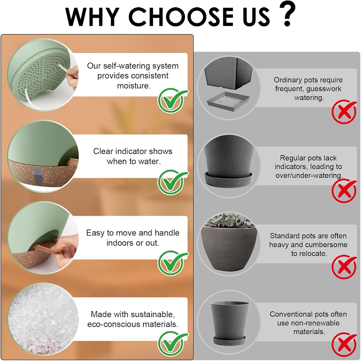 QRRICA 9/10/12 Inch Self Watering Pots for Indoor & Outdoor Plants view 3