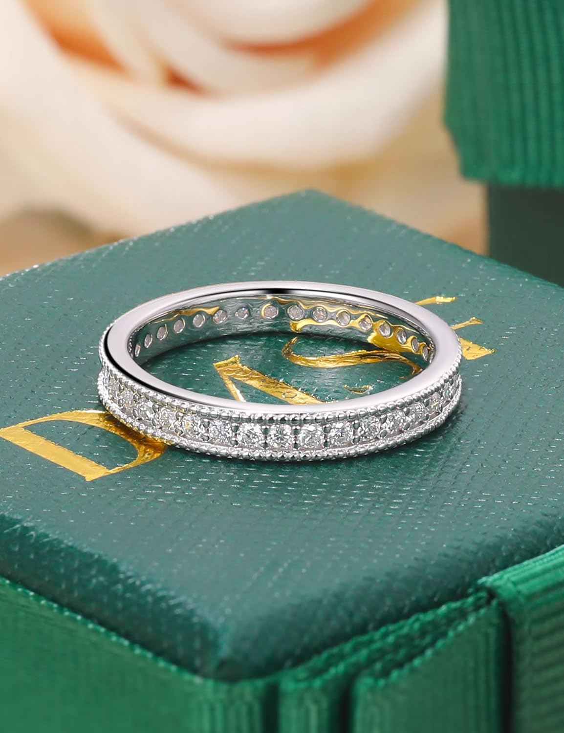 Moissanite Wedding Band for Women Full Eternity Ring Channel Set Milgrain Stackable Engagement Ring D Color VVS1 925 Sterling Silver Anniversary Band Size 4-11 - Image 6