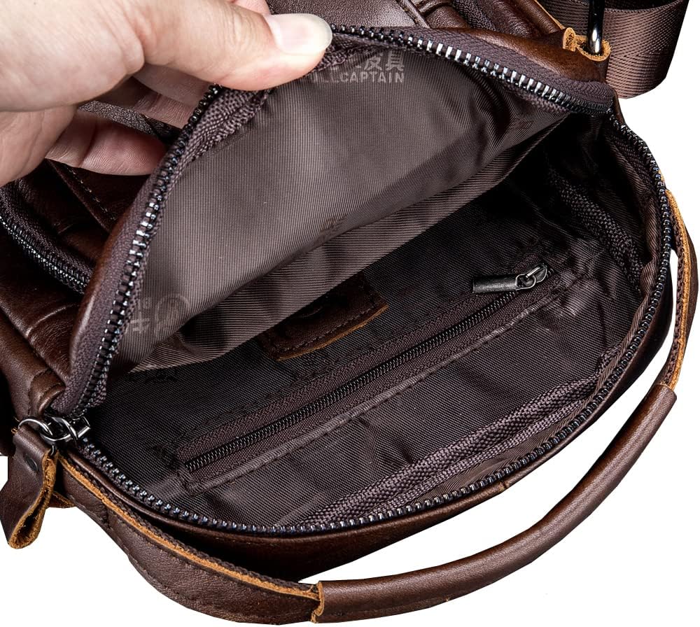 Hebetag Small Leather Shoulder Bag Crossbody Pack for Men Outdoor Travel Business - Image 2