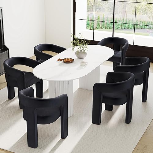 Miniatura 20 de Sillas de Comedor Modernas Tipo Barril Juego de 8, Sillas Laterales de Acento Tapizadas en Terciopelo con Brazos Cómodas Sillas de Tocador de