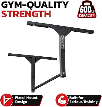 Pull-Up Bar for 9 ft Ceilings, Wall/Ceiling Mount, 600 lb Capacity | 48 Wide Bar with Adjustable 14 or 22 Drop Distance from Ceiling, Mounts to Wood Studs or Ceiling Joists, 14-Gauge Steel