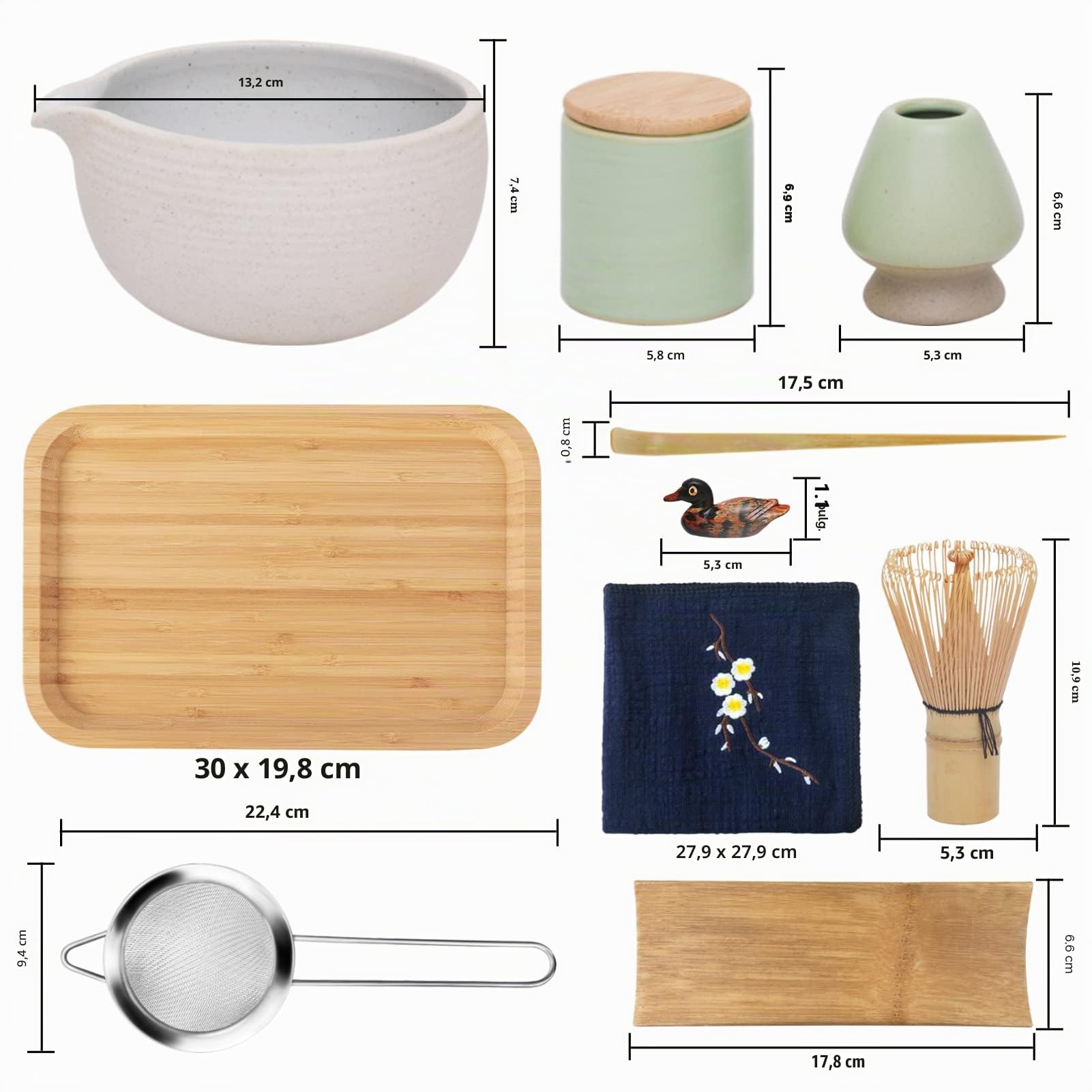 Artcome Juego de té matcha japonés, cuenco de matcha con boquilla de vertido, bandeja de té, batidor de matcha, soporte de batidor de cerámica, organizador de polvo de matcha, kit de ceremonia de