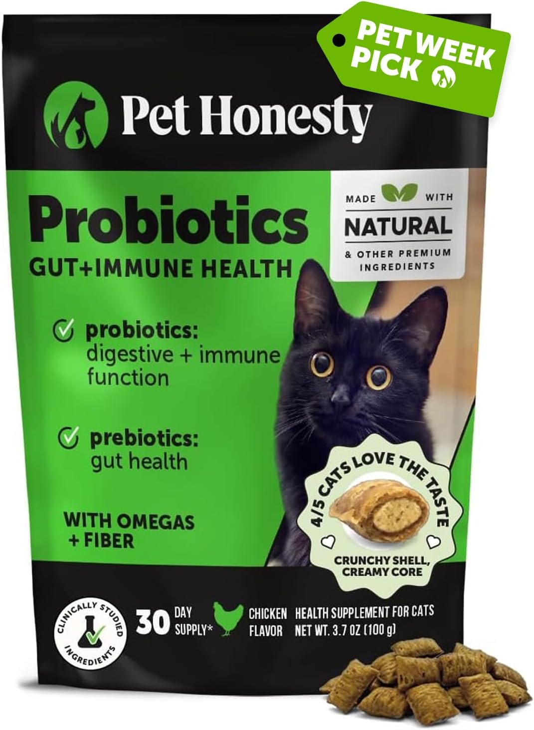 Cat Probiotics Gut + Immune Health Chews – Crunchy & Creamy Cat Treats for Digestive Health, Gut Flora & Constipation Relief – Supports Immunity, Regularity, & Healthy Digestion, 30-Day Supply Chicken