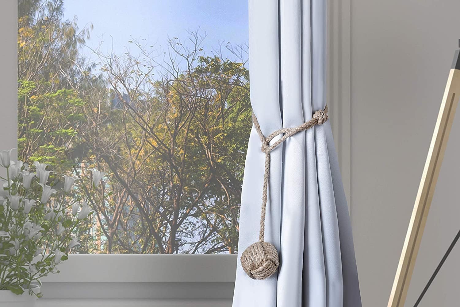 Beautiful Curtain Tiebacks, Natural Soft Jute Curtain Rope Pullback, Handmade Rustic Decorative Curtain Holdbacks, Hand Braided Modern Drapery Tiebacks (1 Pair)