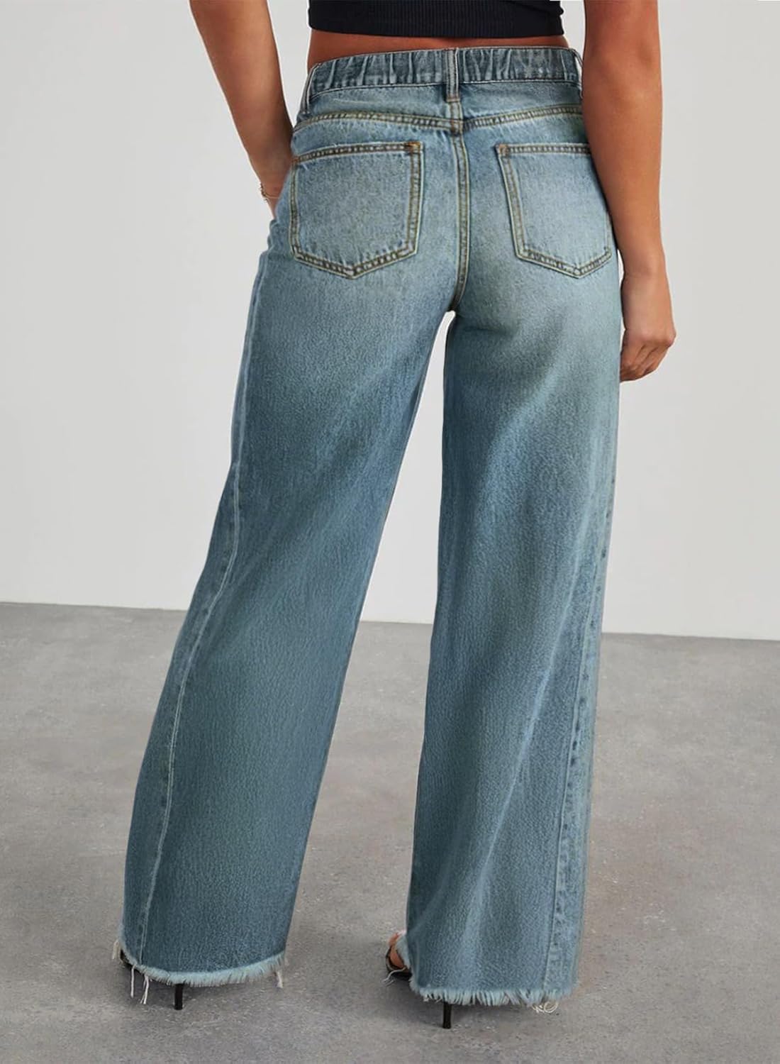 Eytino Women's Plus Size Wide Leg Jeans Elastic High Waist Stretchy Raw Hem Denim Pants with Pockets(1X-5X) - Image 2