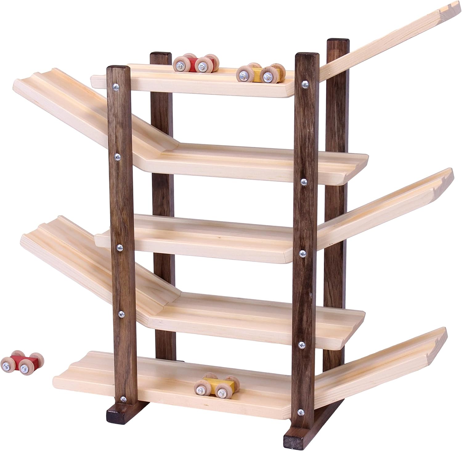 AmishToyBox.com Car Roller Racetrack Wooden Toy - Child-Safe Finish - Pack of Cars Included (Harvest Stain Finish)