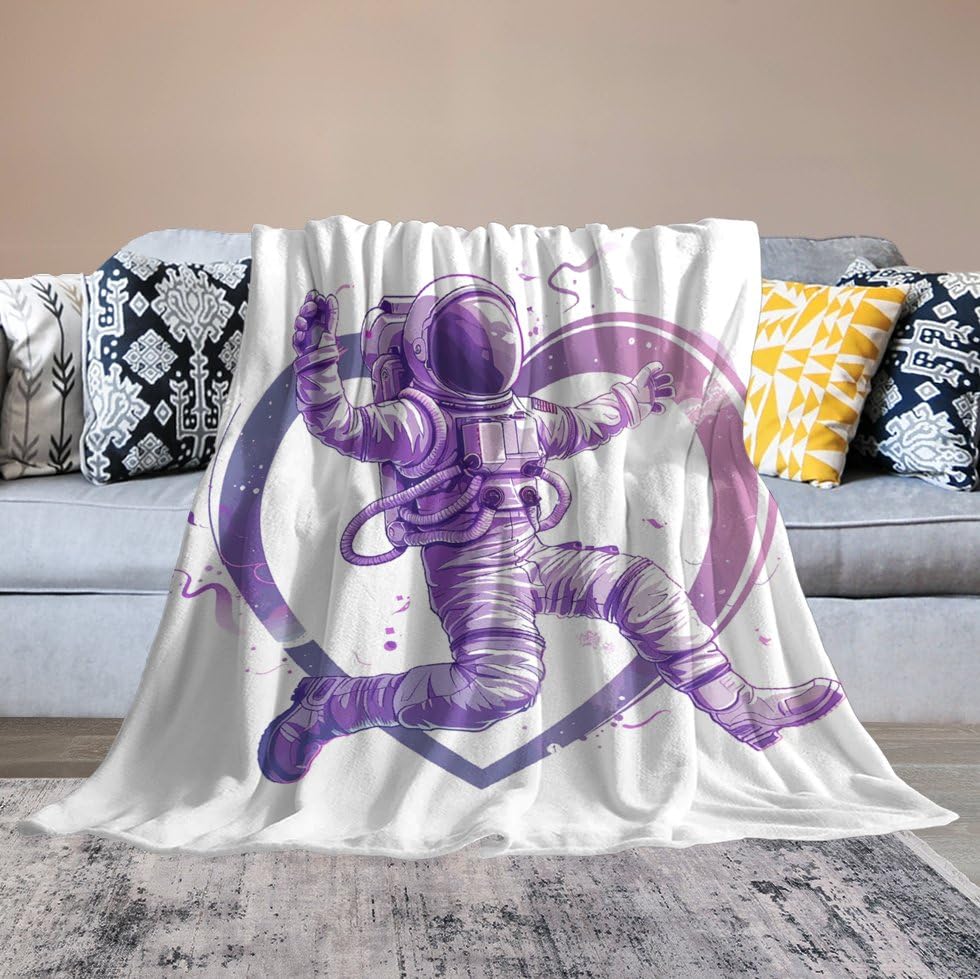 Couverture en micro polaire motif astronaute et cœur de 127x150 cm pour lit