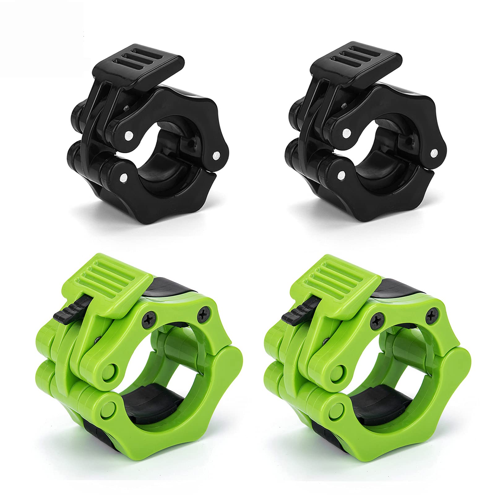 1"&2" Olympic Barbell Clamps (2 Pairs)- Quick Release Pair of Locking 1 inch and 2 inch Standard Bar Weight Plate Collars Clips for Workout Weightlifting Fitness (Black&Green)-image-8