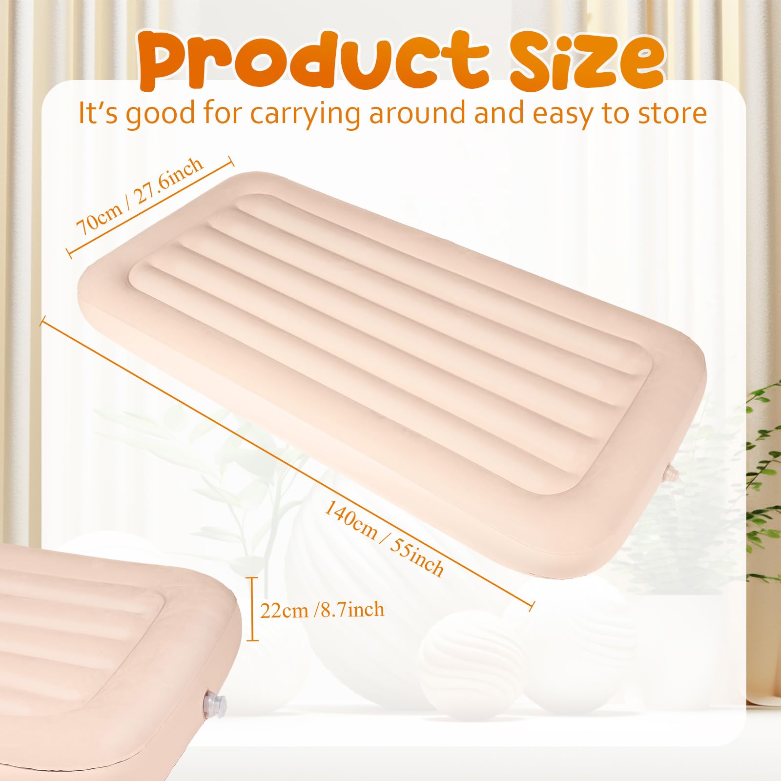 Geetery 6 Pcs Kids Air Mattress Toddler Inflatable Sleepover Airbed 55 x 27.6 x 8.7 Inch Foldable Comfort Flocked Blow up Bed with Patch Kit Portable Air Mattresses for Home Travel Camping Party