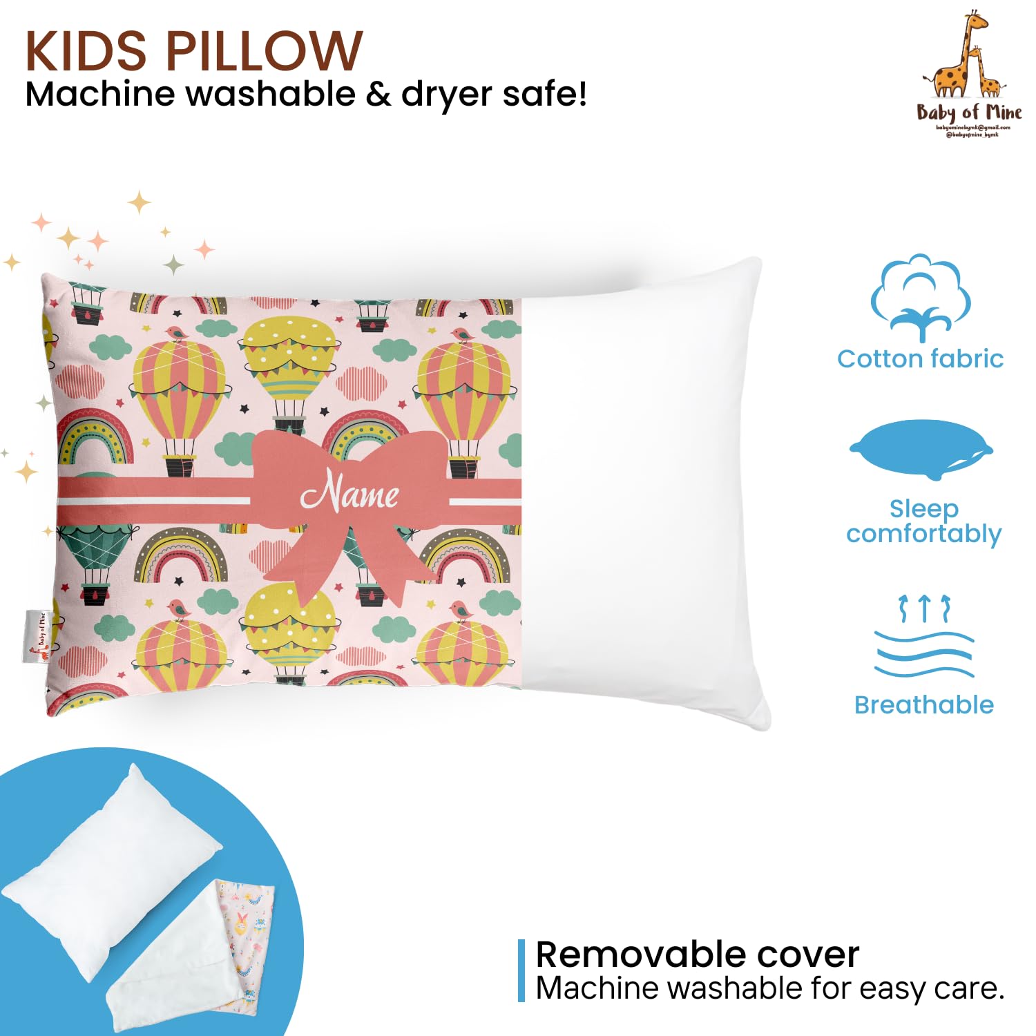 Baby of Mine Personalized Pillow for Kids – Custom Name, Super Soft Cotton Kids Cushion for 5 Years Old Kids, Adorable Prints - Image 5 thumbnail