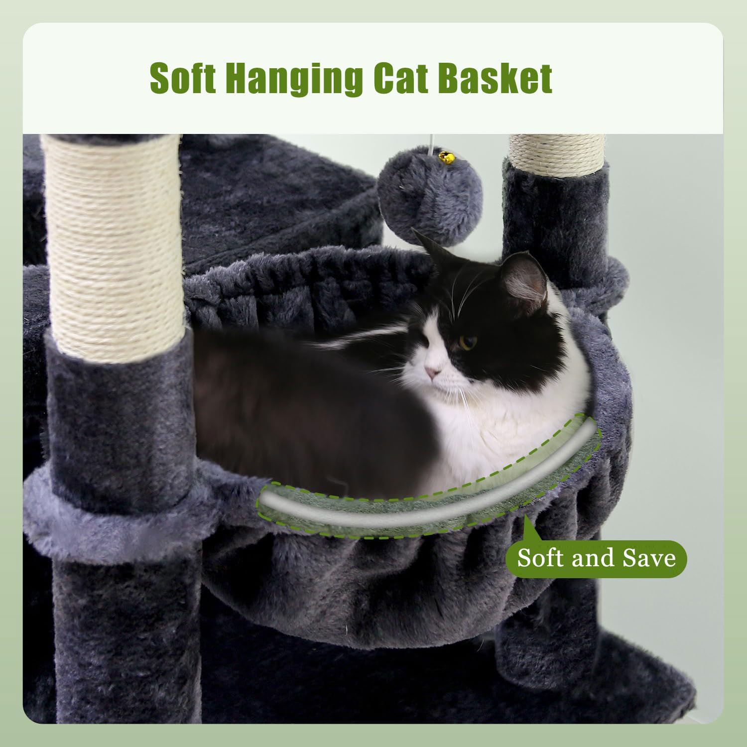 Globlazer Tiragraffi per Gatti Grandi, Castello per Gatto Alto 183 cm con Grotte Piattaforma Cesto Cuccia, Albero Gatti Stabile per Adulti Maine Coon Riposare Giocare Interno (S72, Grigio Scuro)
