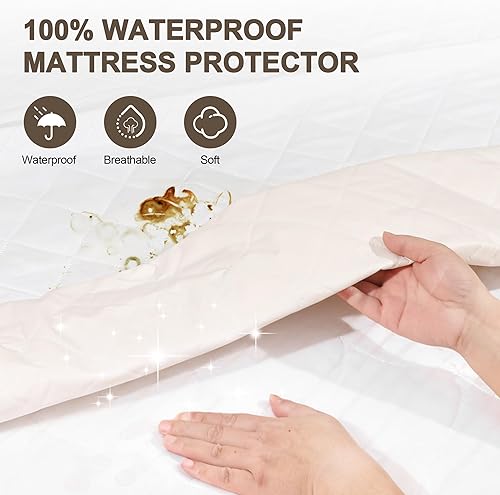 Miniatura 2 de Protector de colchón King, impermeable, silencioso, transpirable, ultrasuave con bolsillo profundo de 6 a 18 pulgadas de profundidad, funda de cama