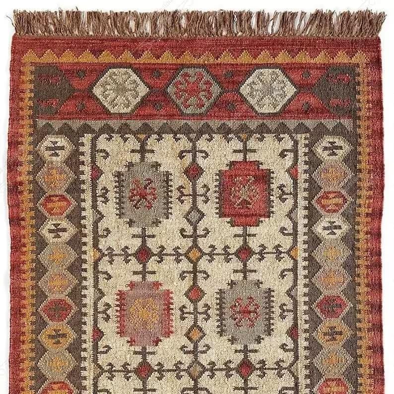 Tappeto Kilim di lana juta vintage – Tappeto durevole artigianale per arredamento moderno casa 180 x 240 cm