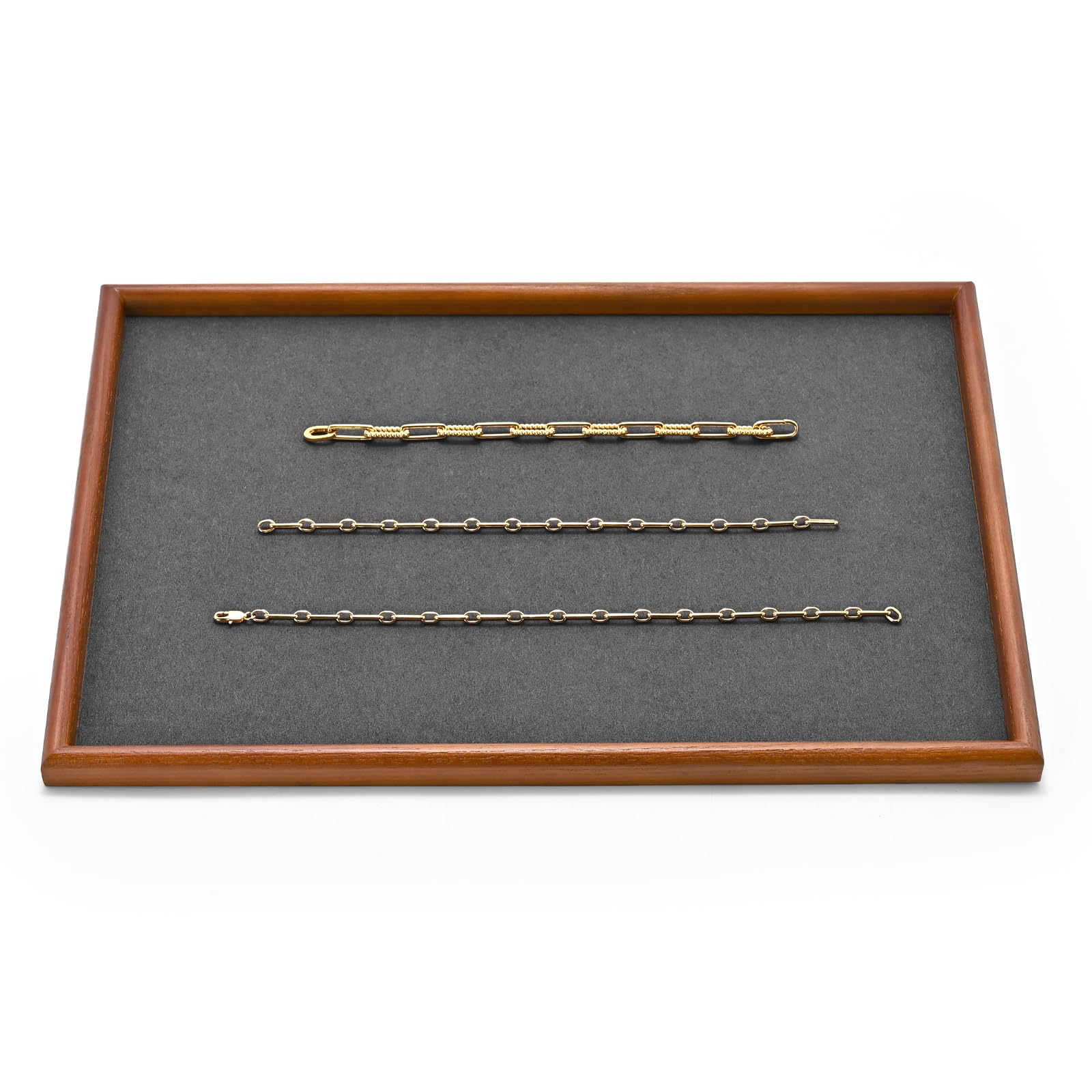Oirlv Rectangle Plateaux à Bijoux Plateaux à Bijoux En Bois Massif,Organiseur à Bijoux,Rangement de Bijoux(Grand Format/Gris Foncé)