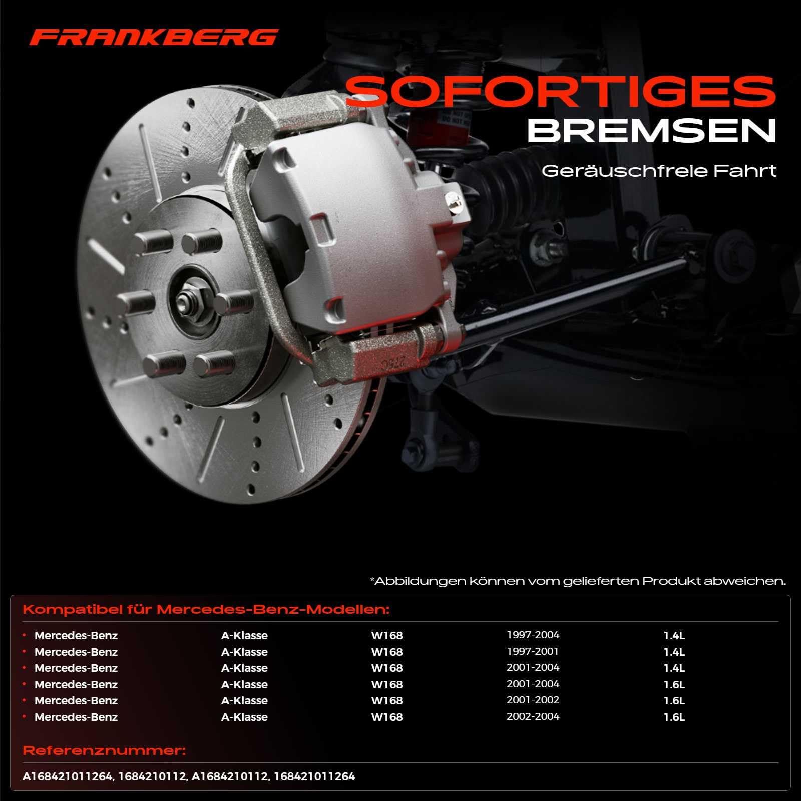 Frankberg Bremsscheibensatz inkl. 2x Bremsscheiben Vorne Voll Ø260mm Kompatibel mit A-Klasse W168 A 140 1997-2004 Replace# 1684210112