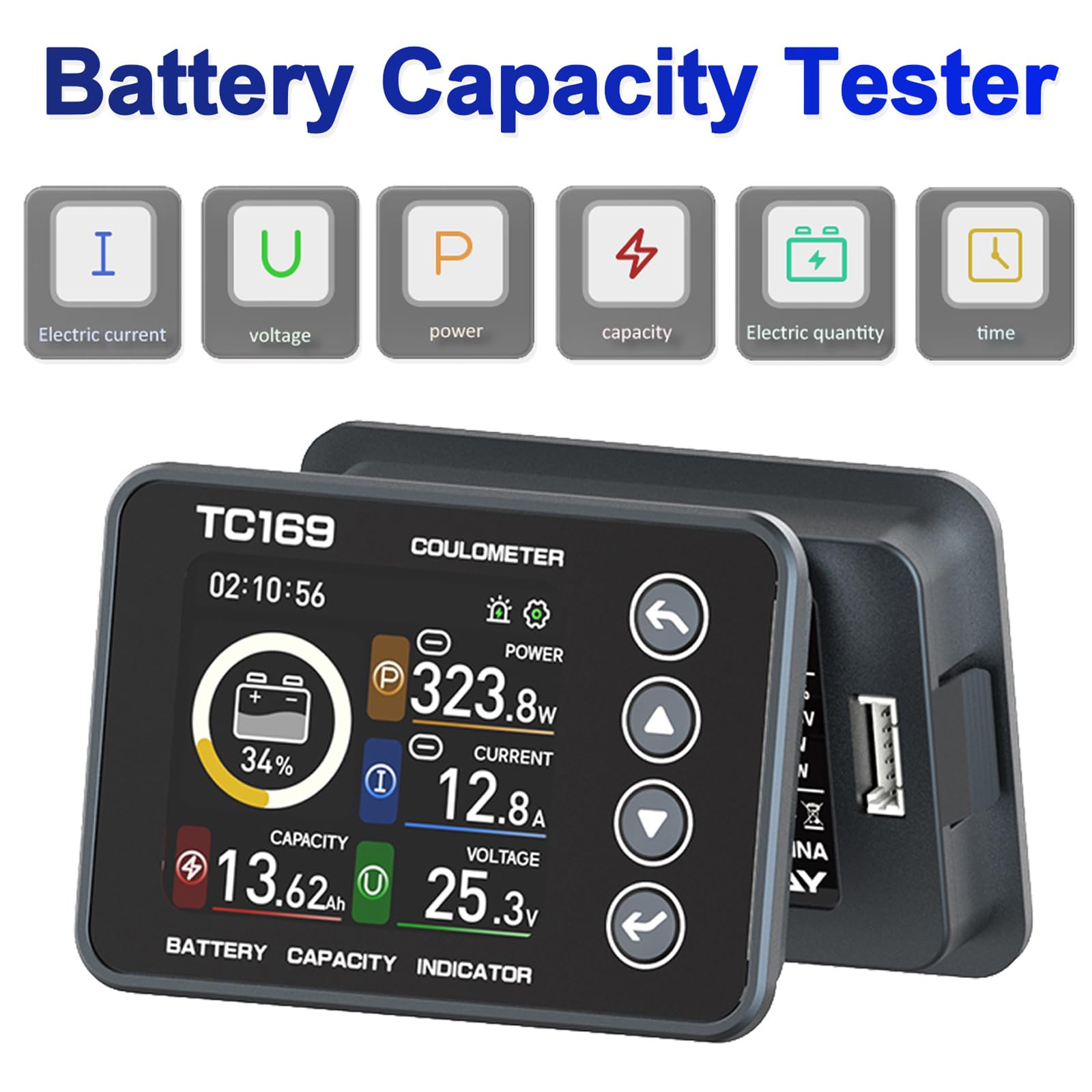 Coulomb Meter professionale con luminosità regolabile e allarme a bassa capacità Misuratore di batteria digitale in tempo reale