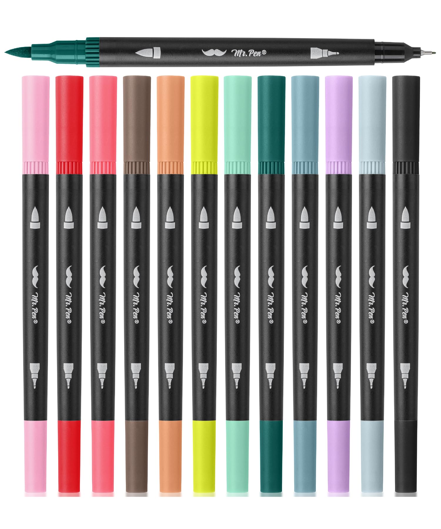 Mr. Pen- Dual Tip Brush Pens, 12 pcs, Muted Colors, Fine & Brush Tip Markers for Adult Coloring Markers for Adults