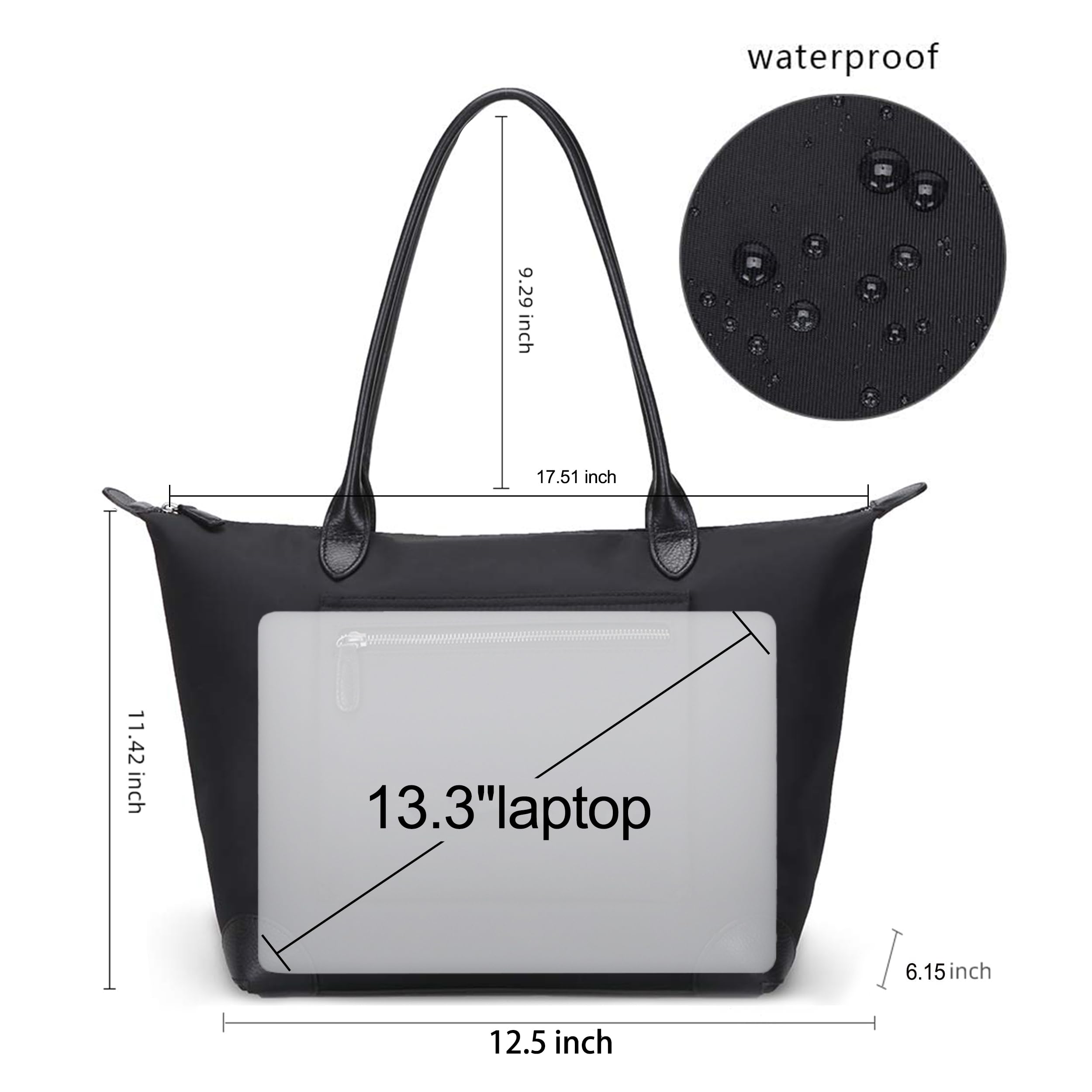 Borsa modello “Tote bag” da donna, grande borsa in nylon con manici in pelle, impermeabile, con cerniera, ideale per viaggio e lavoro