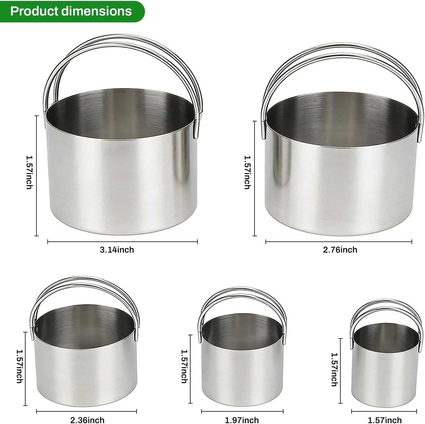 Round Cookie Cutter Set Set of 5 with Handle, Stainless Steel Circle Biscuit Cutters for Baking, Donut, Pancake, Sandwich, Dumpling, Playdough – Nesting Storage, Dishwasher Safe image 2