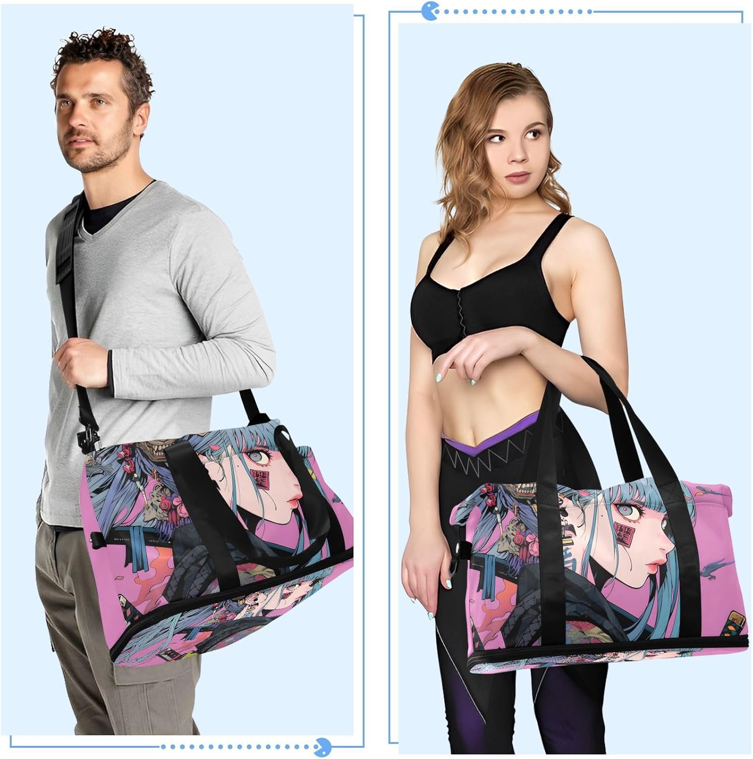 AIXIWAWA Anime Samurai Duffel Bag Set with Shoes Compartment Trolley Sleeve Removeable Strap for Workout Travel Gym