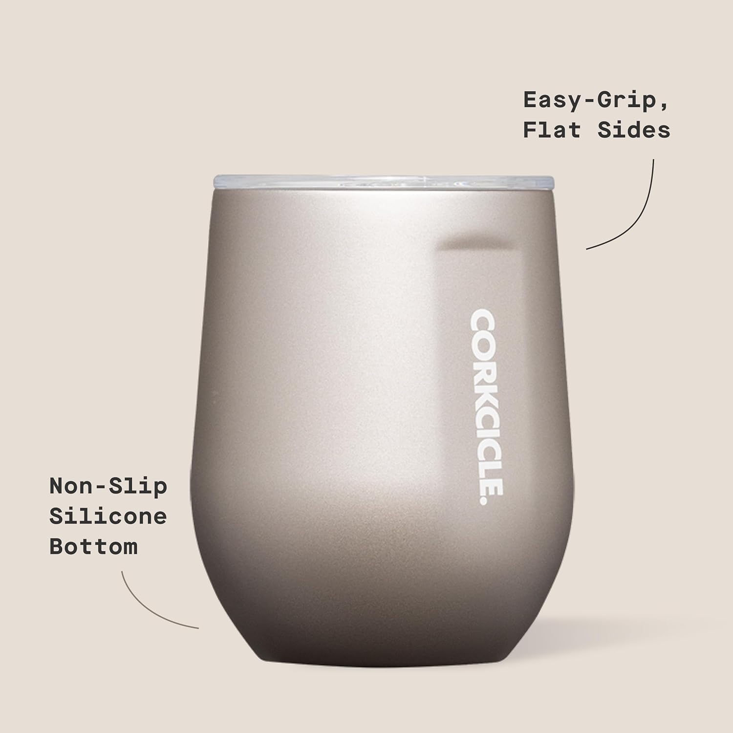 Corkcicle Pure Taste Stemless Insulated Wine Glass Tumbler - Keeps Beverages Cold 6 Hours & Hot 3 Hours - Stainless Steel - Easy-Grip - Summer Drinkware Gift - 12 oz - Latte/Oat Milk - Image 4