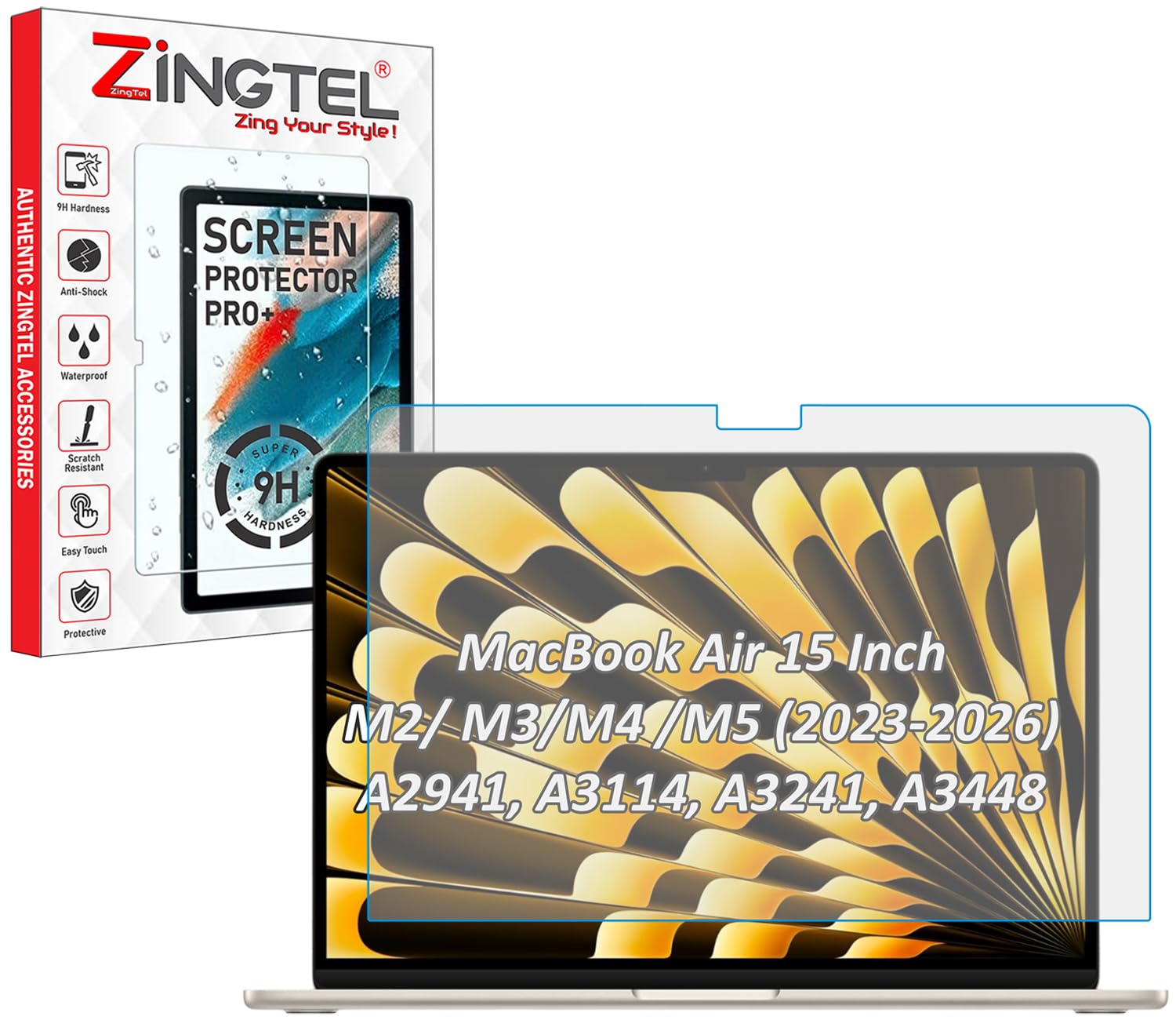 ZINGTEL Matte Anti Glare Screen Guard Compatible With Laptops With MacBook Air 15 inch M2/ M3/M4 /M5 (2023-2026) A2941, A3114, A3241, A3448 Fiber 9H Hardness Screen Protector Not a Tempered Glass