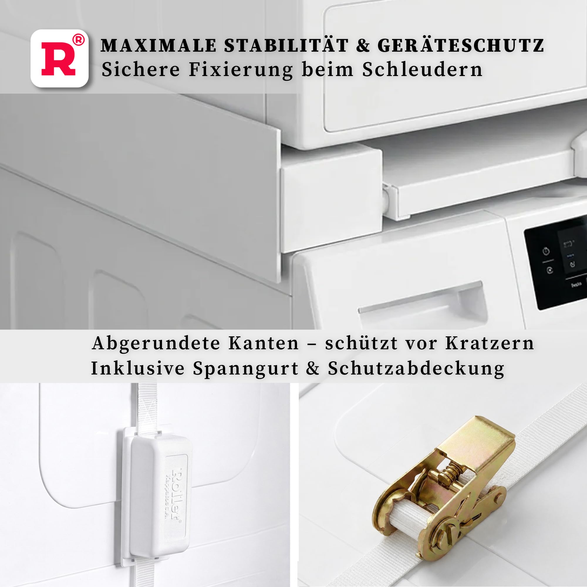 ROLLER Kappatos Premium Verbindungsrahmen mit Schublade, 250 kg Aluminium | Zwischenbaurahmen Waschmaschine Trockner, 60x60 cm, Stapelrahmen mit Ablage, Made in EU