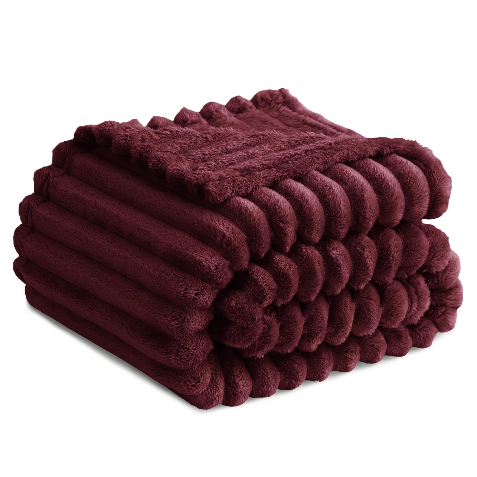 RUIKASI Red Fleece Throw Blanket for Sofa - Single Fluffy Burgundy Throws for Sofas Large, Soft Warm Blanket Throw for Couch, Luxury Decorative Ribbed Bed Blanket 130x150cm — image 1