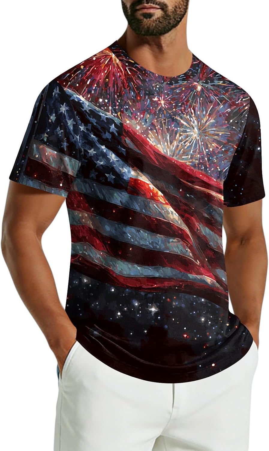 RTRDE Men's T-Shirts Short Sleeve Independence Day Celebration Flag Print Patriotic Tshirt, S-3XL