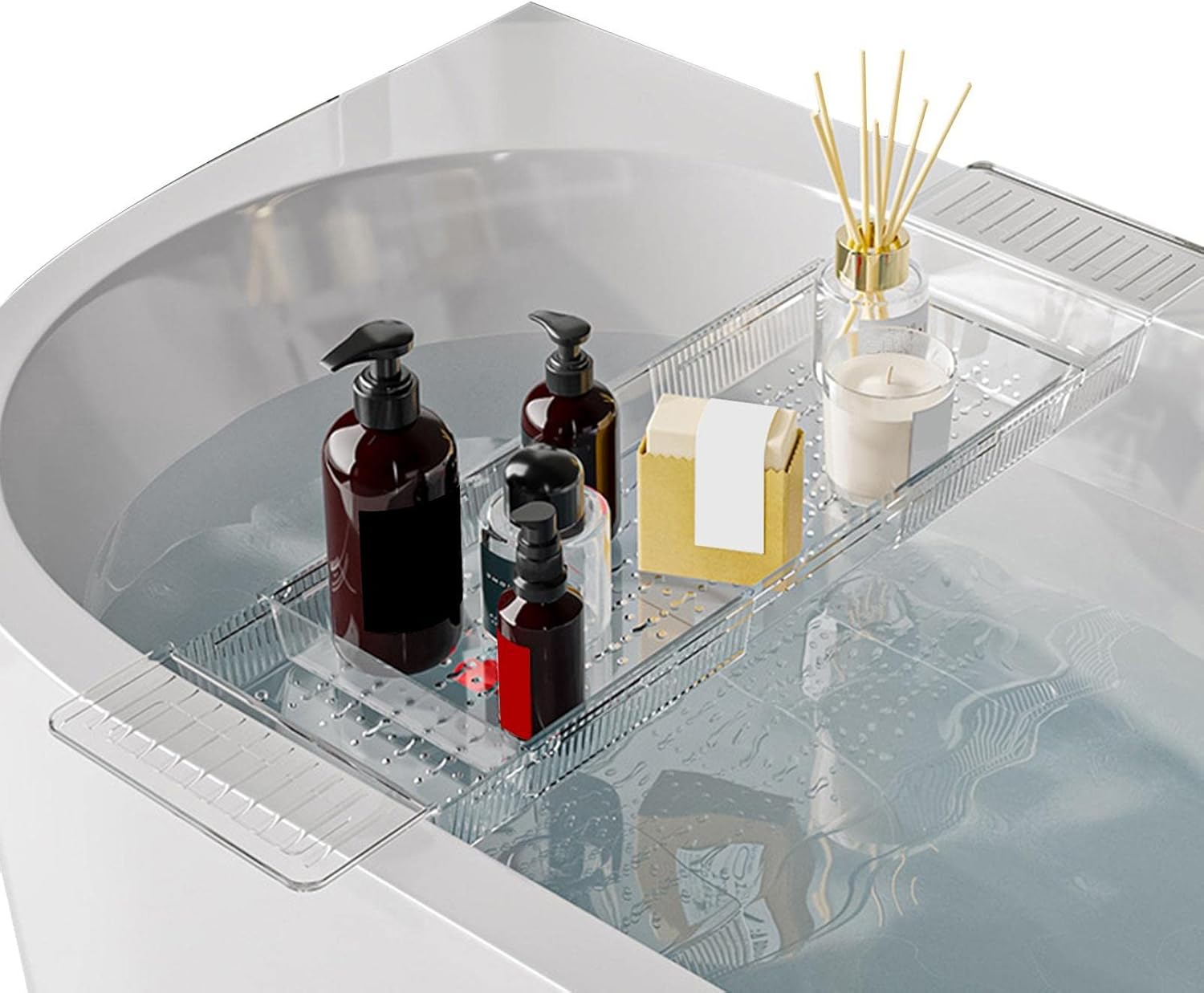 Bath Tub Tray Table - Bath Accessories for Tub Women,Non-Slip Bath Tray, Extending Sides Fits Any Tub, Cell Phone, and Wineglass Holder, Bathtub Tub Organizer Free S,