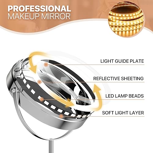 Miniatura 6 de MoNiBloom Espejo de maquillaje con aumento de doble cara de 8 pulgadas, funciona con pilas, espejo de mesa con luz y aumento, 1 espejo cosmético de