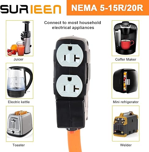 Miniatura 5 de NEMA 14-50P macho a 5-20R/15R hembra adaptador de distribución RV de 1.5 pies, cable adaptador de 50 amperios a 20 amperios con disyuntor de 20