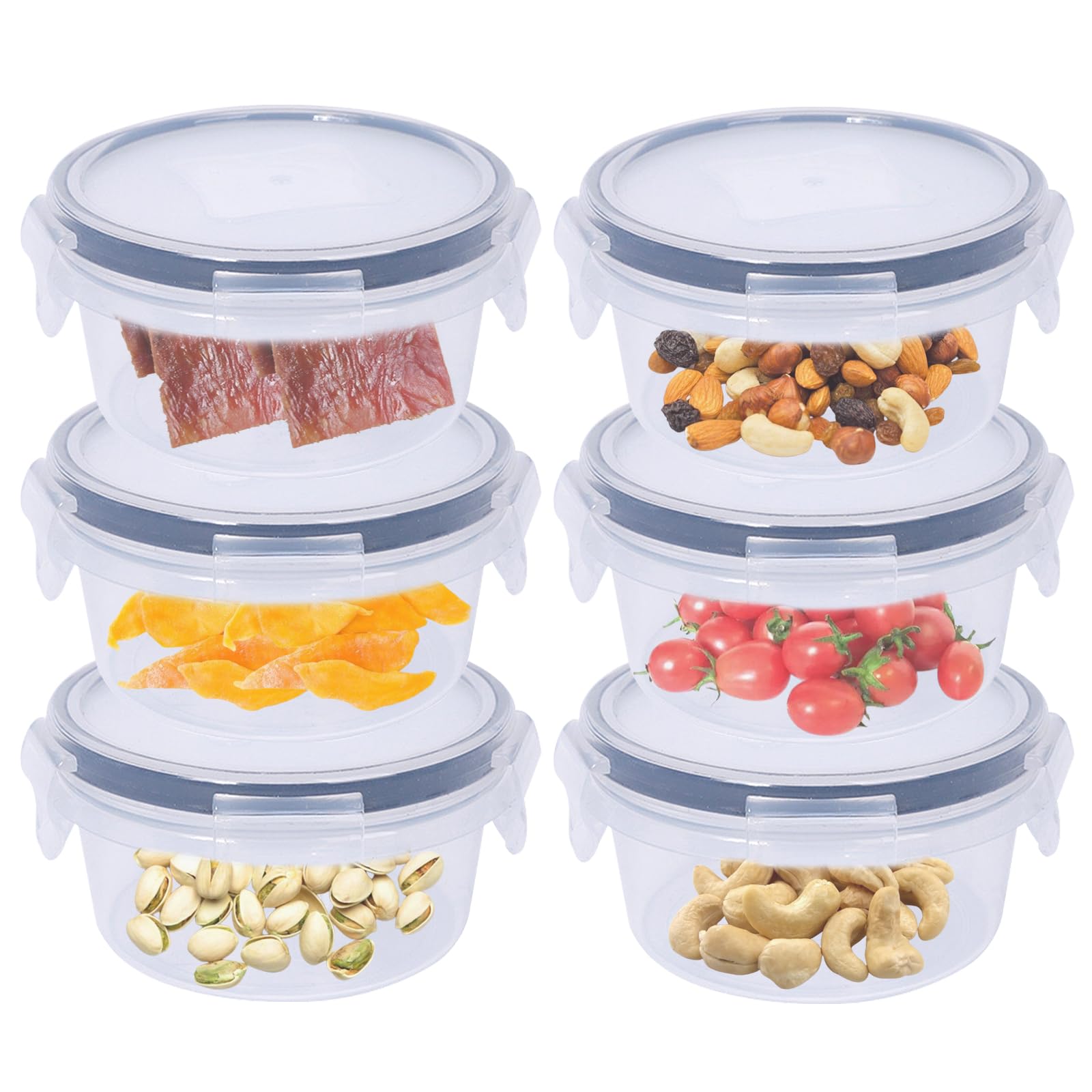 6 Pack 300ml Round Airtight Food Containers with Lids, Plastic Reusable Snack Pots with Clip Lock, Leak-proof Small Storage Container Set Stackable forfor Yogurt, Fruit, Meal Prep & Ourdoor (300ML*6)