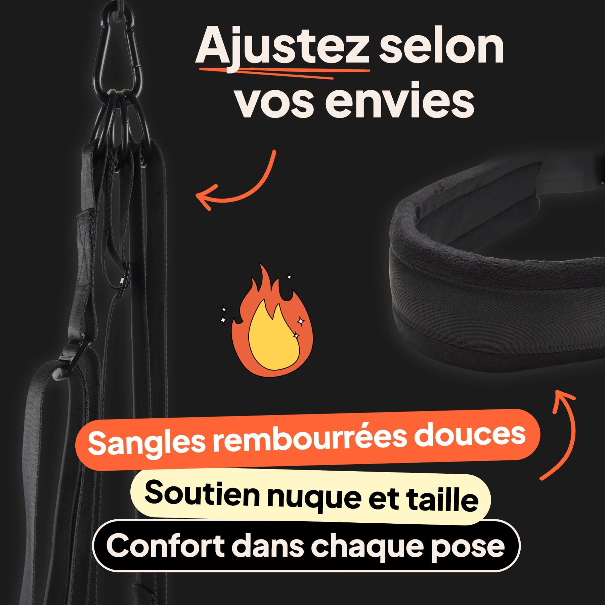 obaie Deluxe Swing Balancoire Sexuelle pour Couple - Balançoire Sexuelle Adulte Érotique Ajustable pour Plafond - Accessoire Sexuel Couple - Balancoire Adulte Érotique