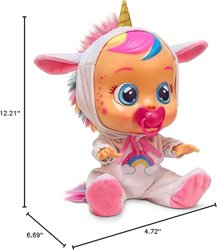 Miniatura 9 de Cry Babies Dreamy the Unicorn - Muñeca de bebé de 12 pulgadas | Pijama brillante de arcoíris extraíble para niñas y niños de 18 meses en adelante,