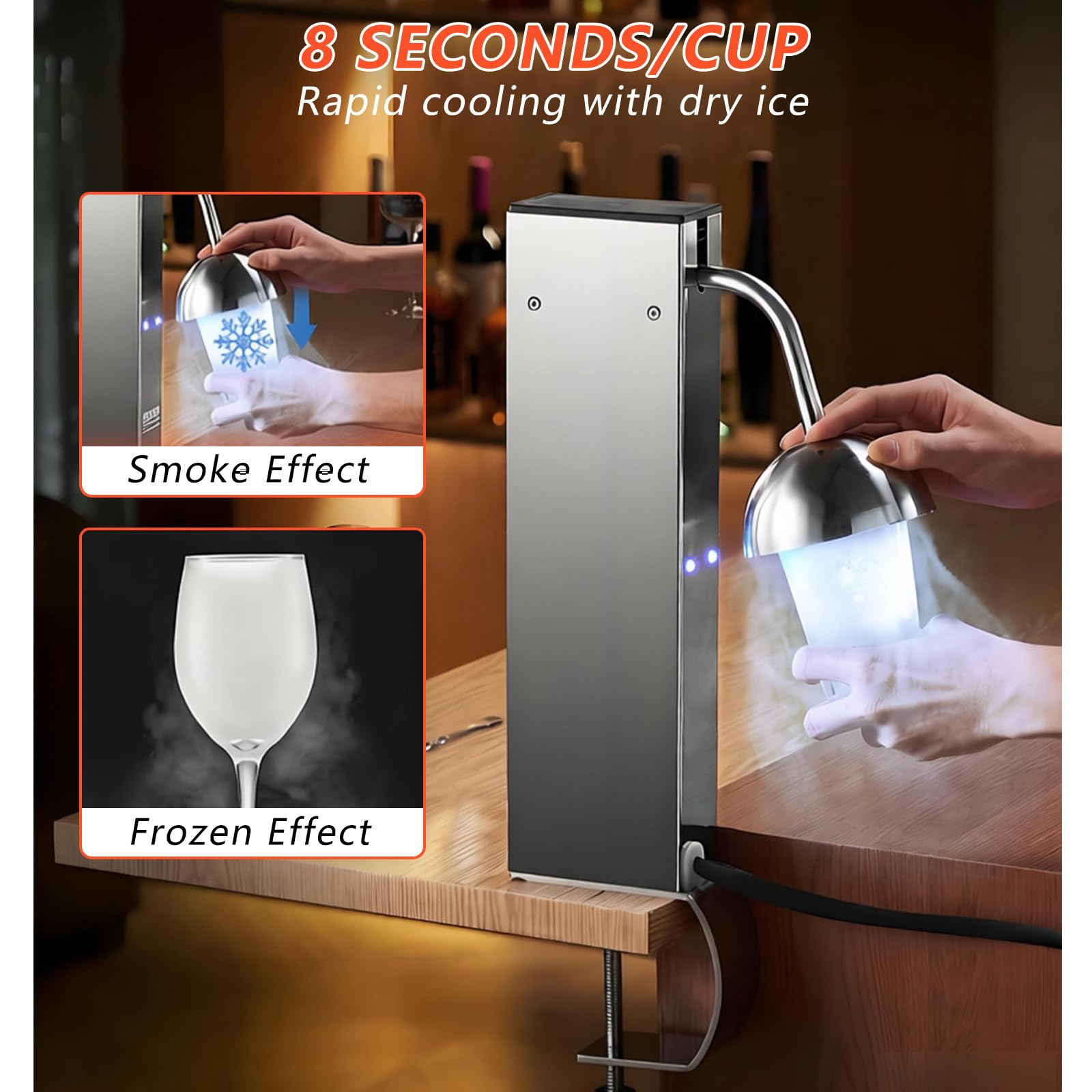 Sbrinatore per Bicchieri, Raffredda a -13℉ in 8 Secondi, Macchina Elettrica per Il Raffreddamento dei Bicchieri per Gestori di Ristoranti, Acciaio Inox