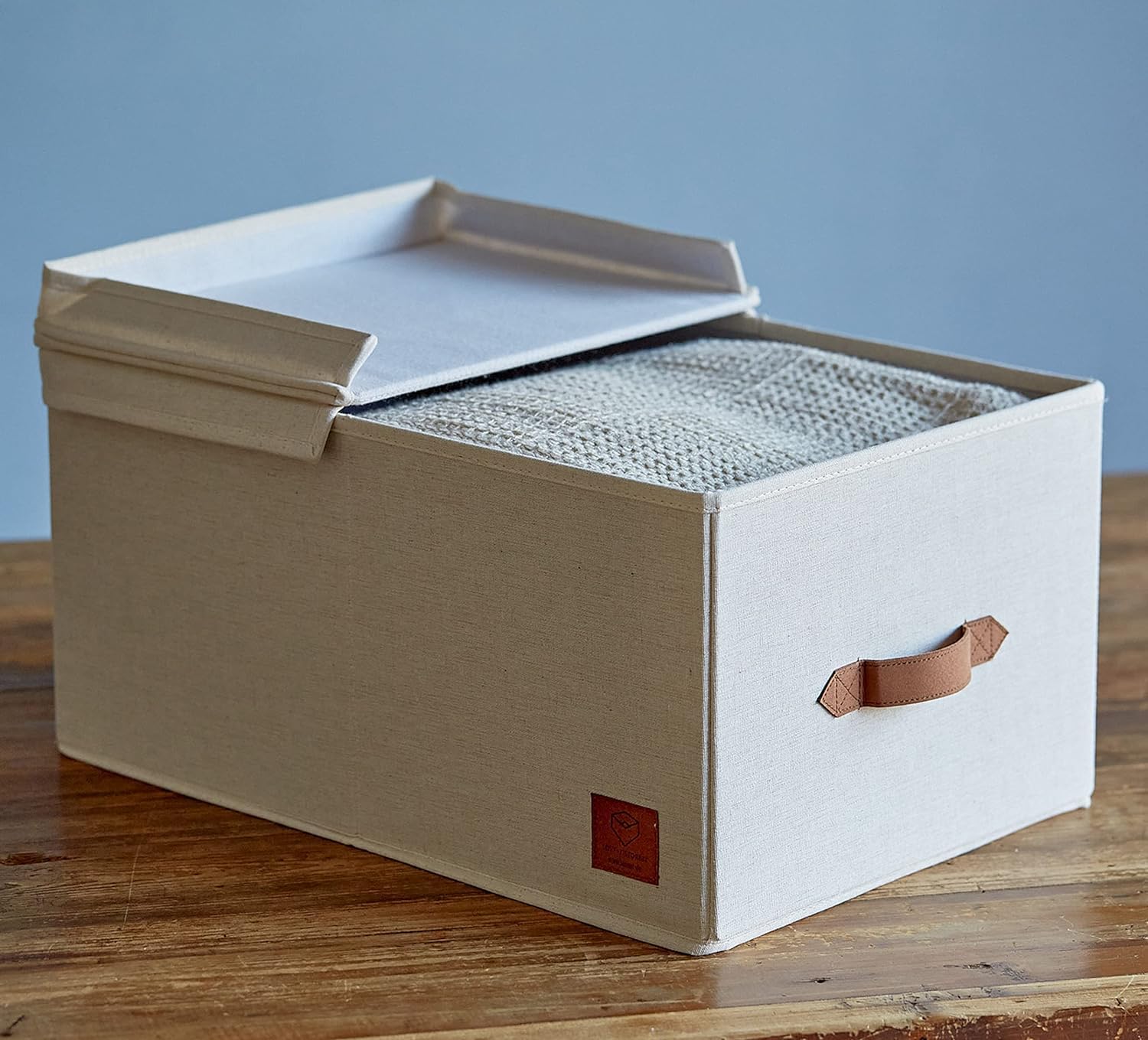 LOVE IT STORE IT Premium Storage Box with Lid, Made of Linen Cotton Fabric, Reinforced with Wood, Large and Stable, Beige - Image 2