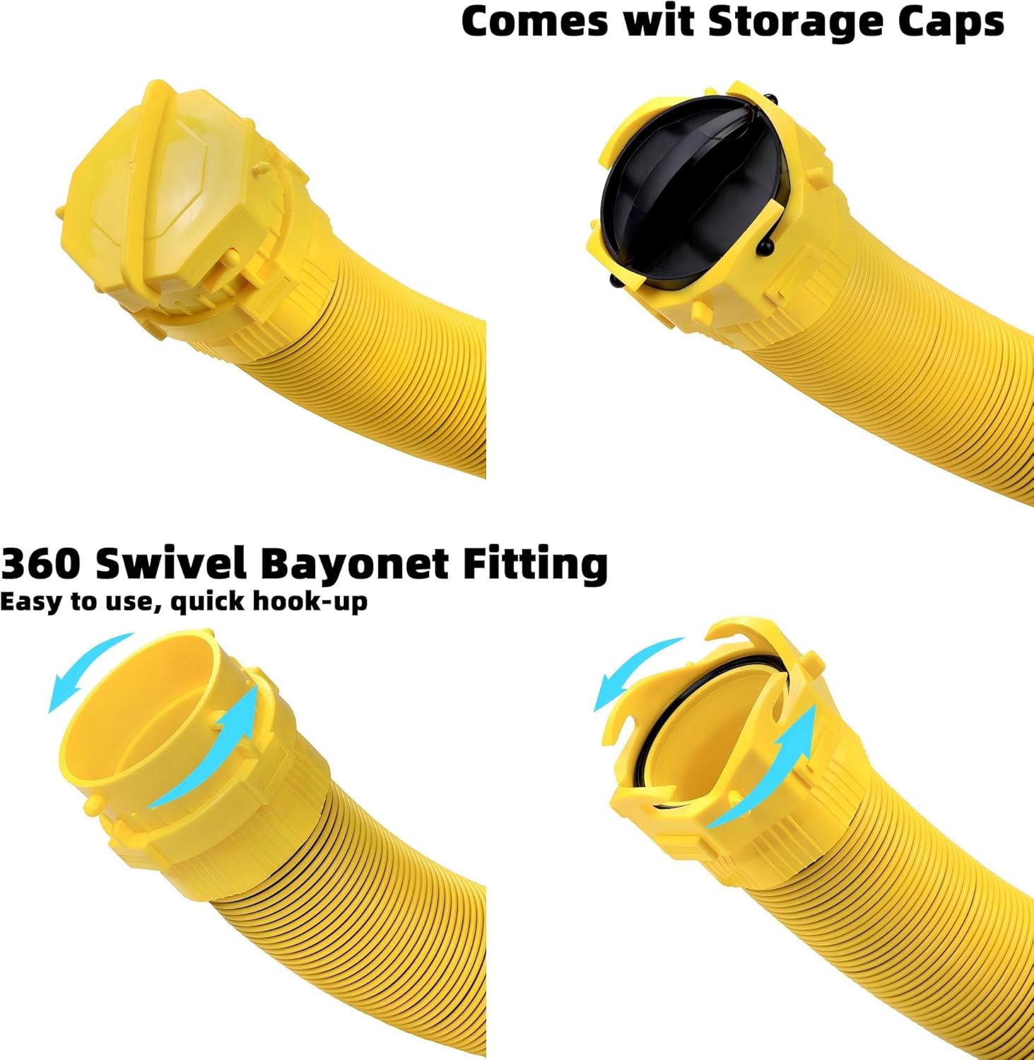10 FT RV Sewer Hose Kit 90 Degree Clear View Sewer Adapter with Storage Cap