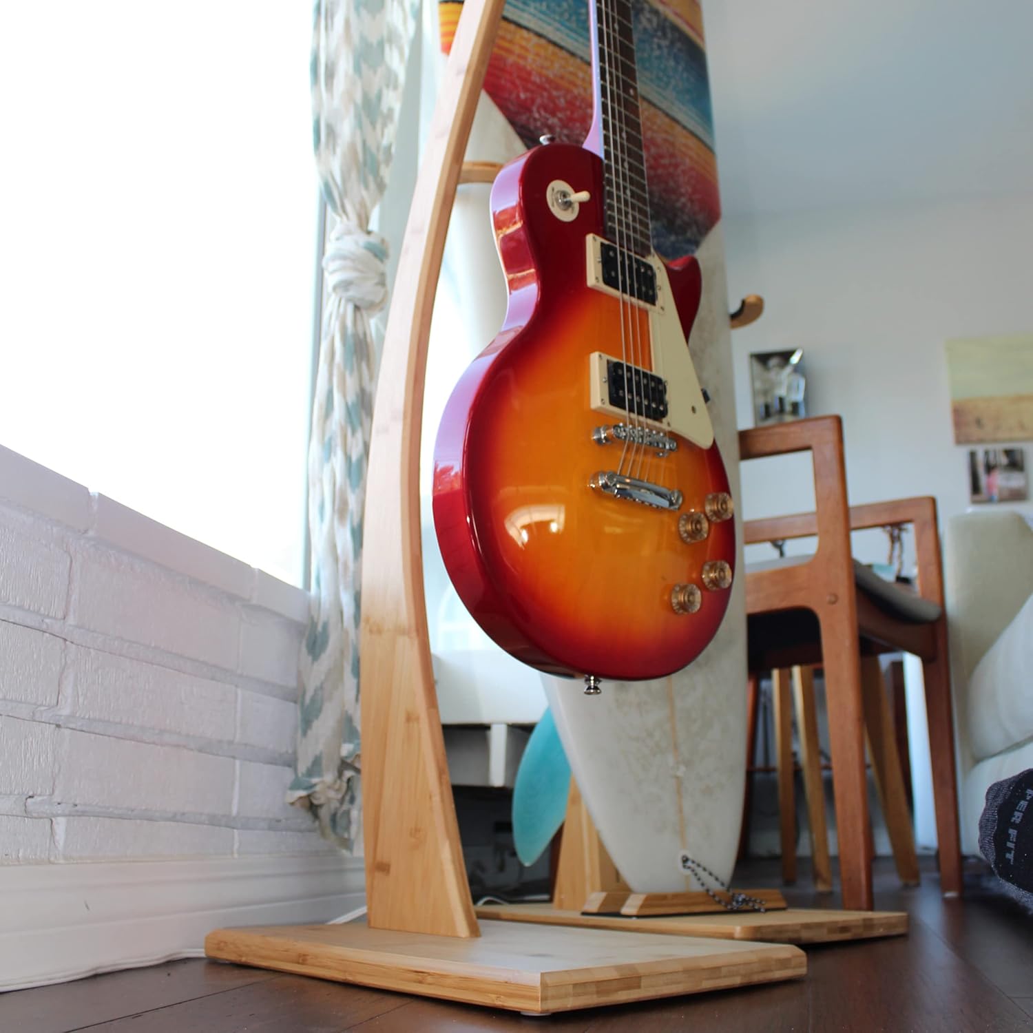 COR Surf Premium Bamboo Guitar Display Floor Stand - Holds Electric & Acoustic Guitars & Bass