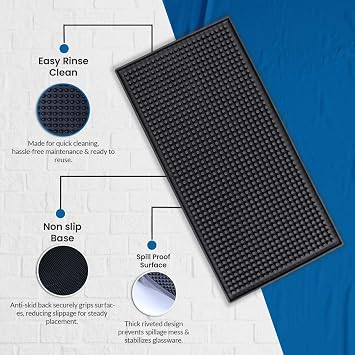 Black Bar Mat, 12x6 (30cm x 15cm) Rubber Bar Service Mat, Black Coffee Bar Mats, Spill Mat for Counter-Top, Home Bar Mats, Barber Hairdressing Mat (30x15)