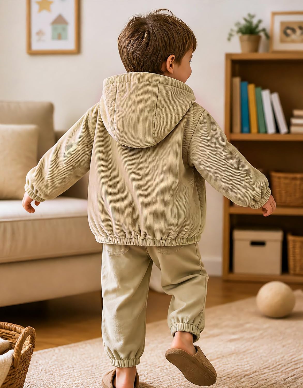 Boy Corduroy Jacket Hooded Zip-up Coat Winter Outwear 2-6 Years