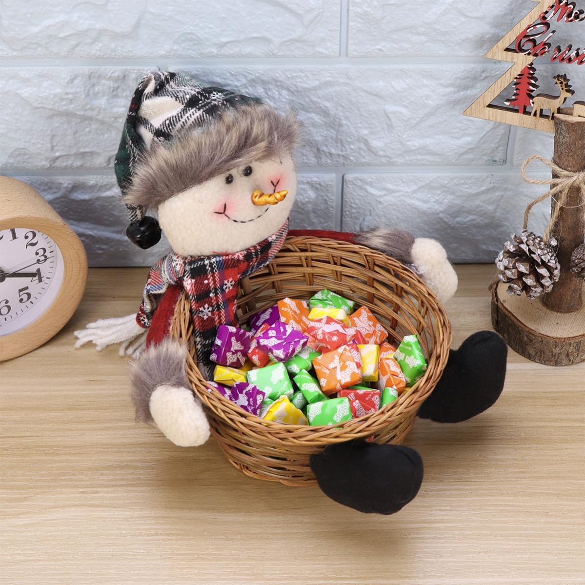SUPVOX Snowman Christmas Candy Storage Basket Cloth Party Ornament Holder