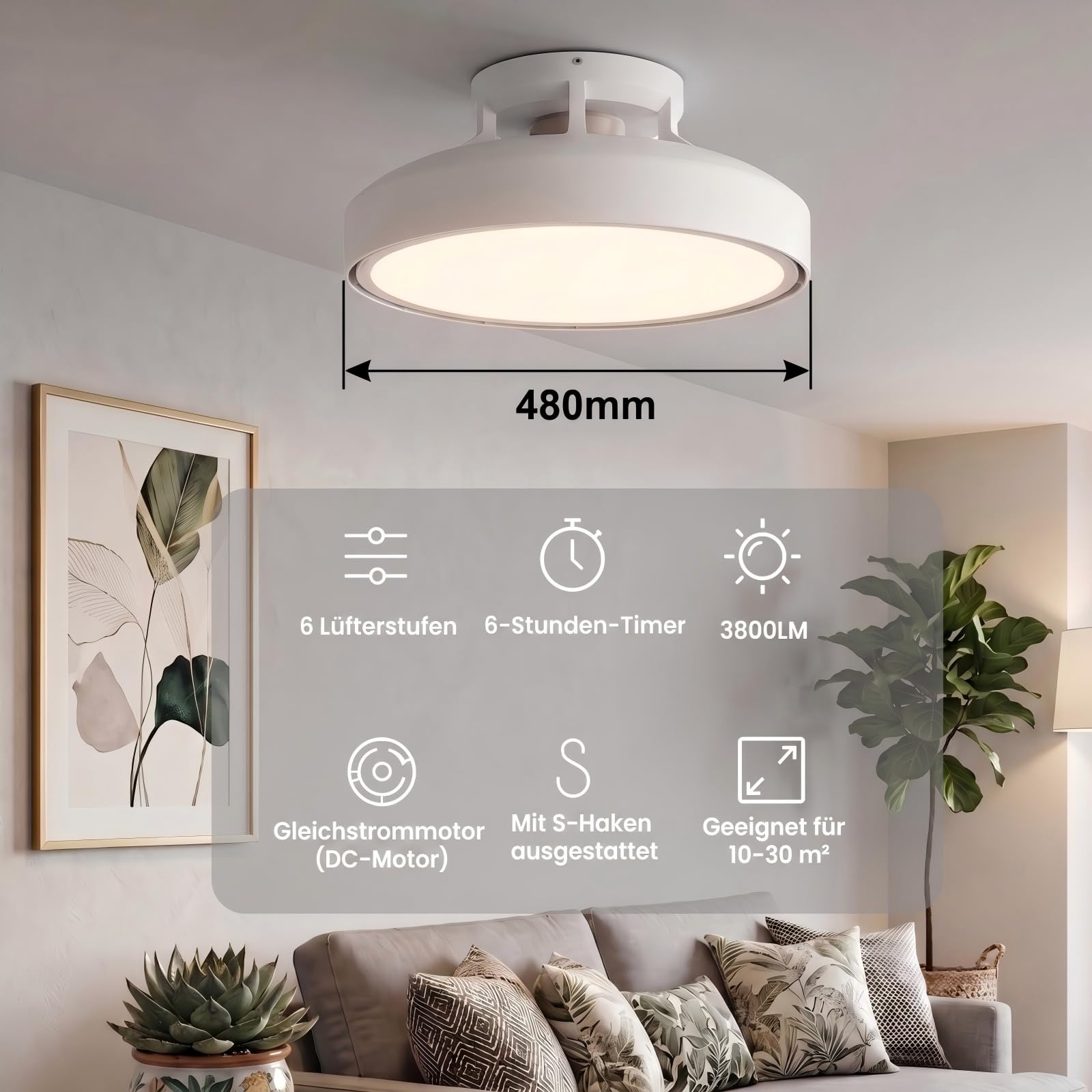 YEELIGHT Deckenventilator mit Beleuchtung, 74W Dimmbar Leise Deckenlampe Ventilator mit 6 Geschwindigkeiten & Fernbedienung Timer, Sommer Winterbetrieb, Smart Deckenleuchte für Schlafzimmer Wohnzimmer