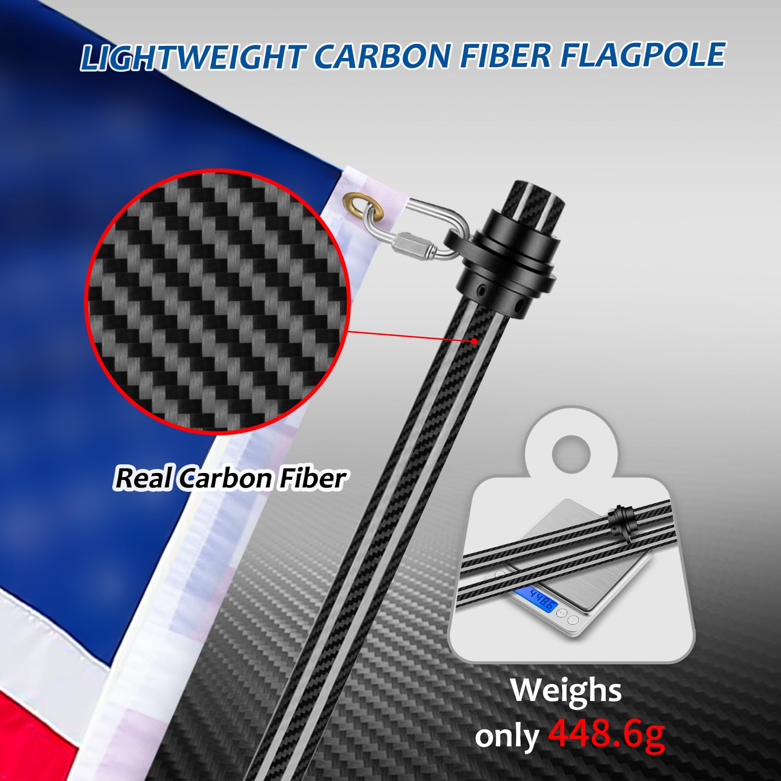 6FT 1.25 inch Truck Flag Pole,3K Real Carbon Fiber Flag Pole for Truck,Heavy Duty Flag Pole for Truck Pickups RVs SUVs Truck Bed Car,Carbon Fiber Flag Pole for House,Black
