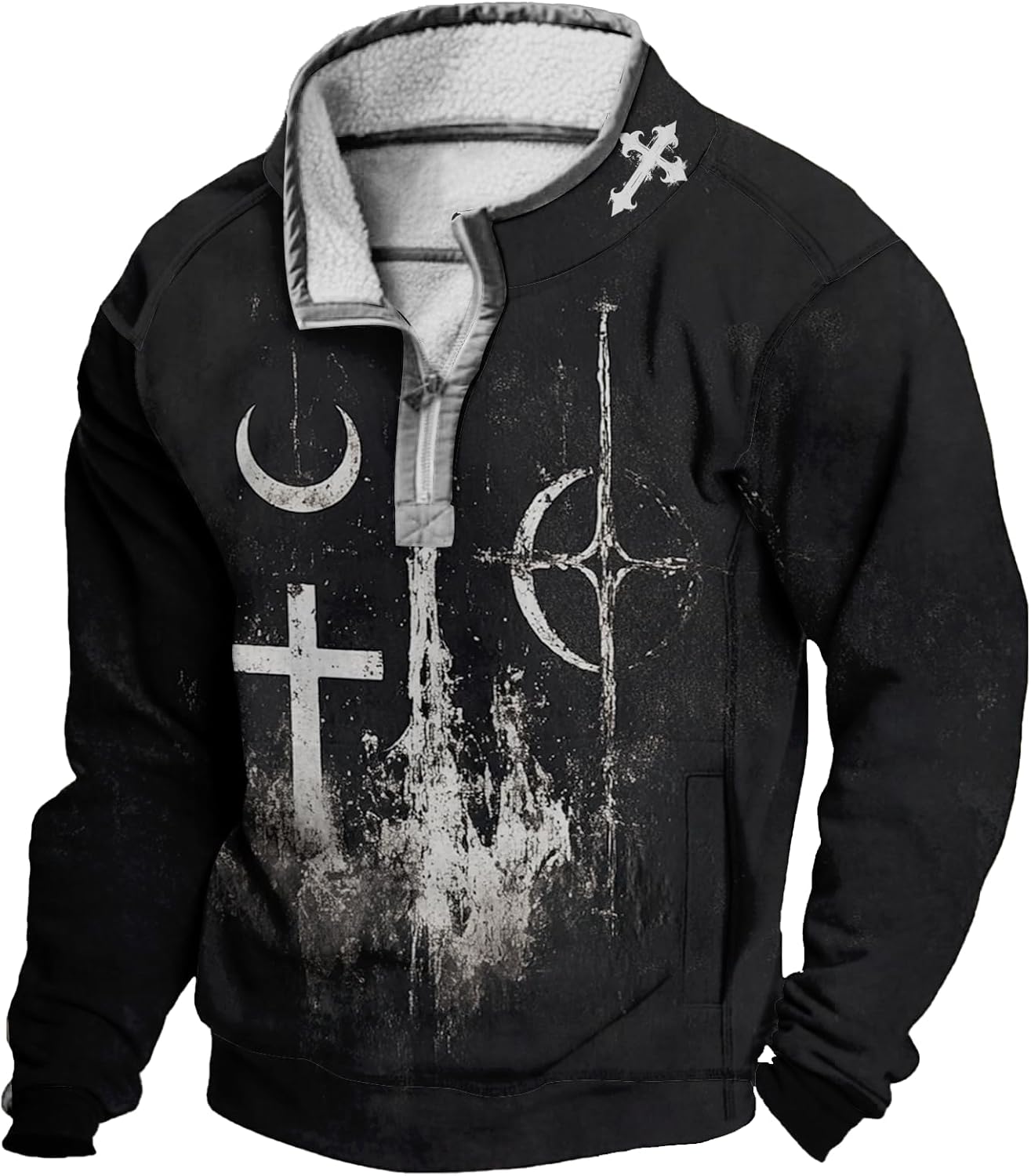 MARSVOVO Jesus Sweatshirts for Men Sacred Faith Graphic Hoodies with Pocket Fall Casual Half Zip Pullover Lightweight