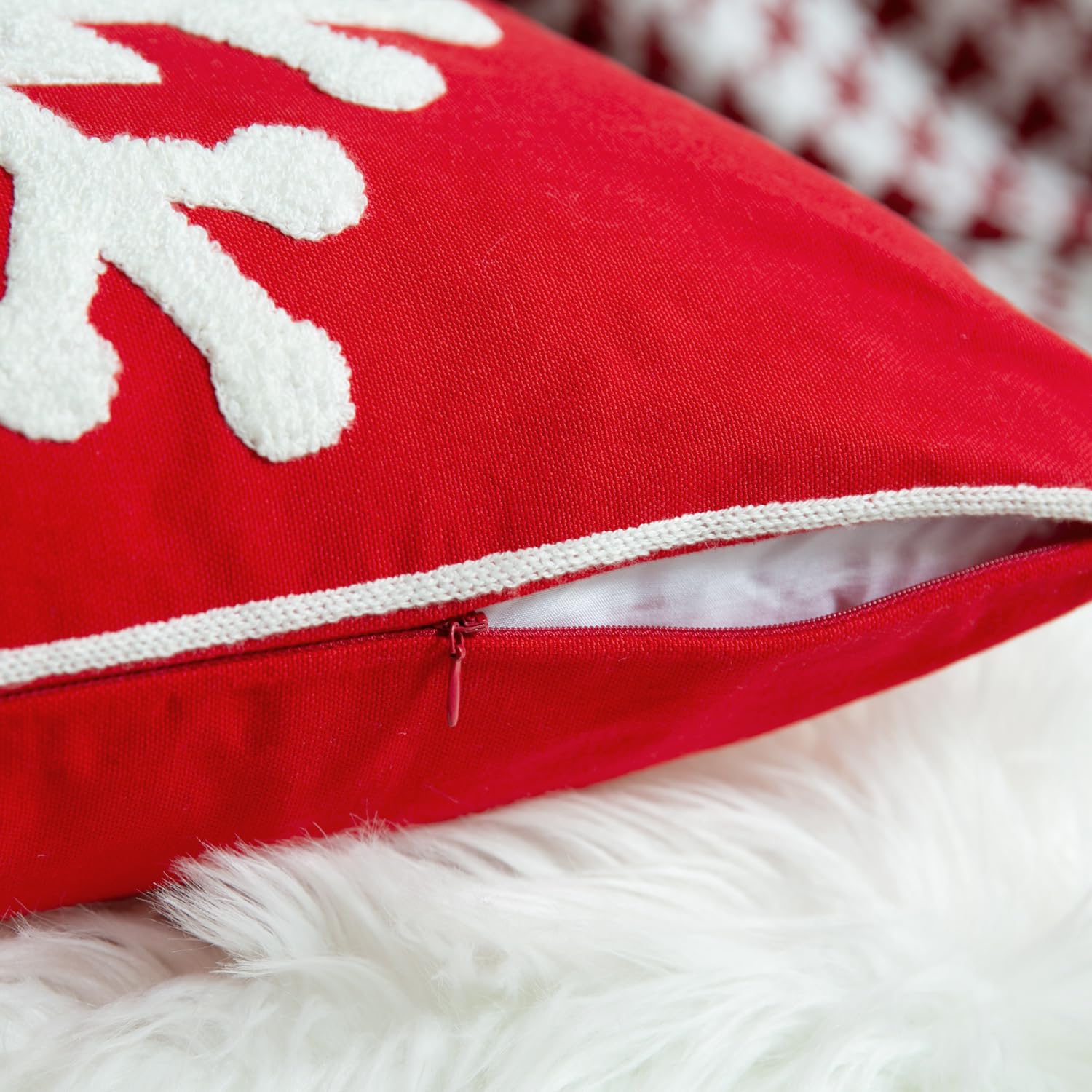 E. vida suave cuadrado Navidad copo de nieve Estilo Algodón Bordado Manta funda de almohada Funda de cojín decorativo 18 x 18 "