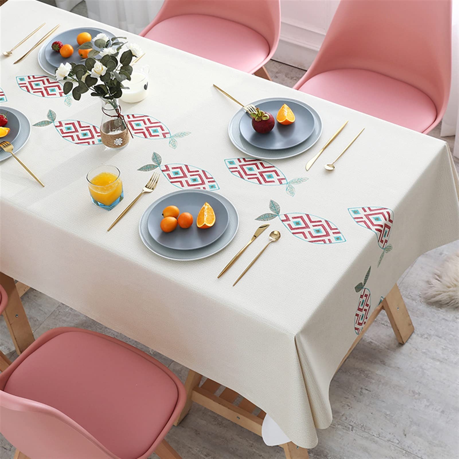 Nappe imperméable en PVC avec chemin de table imprimé, nappe lavable pour intérieur et extérieur, terrasse, cuisine et salle à manger, 137,2 x 215,9 cm, style 8